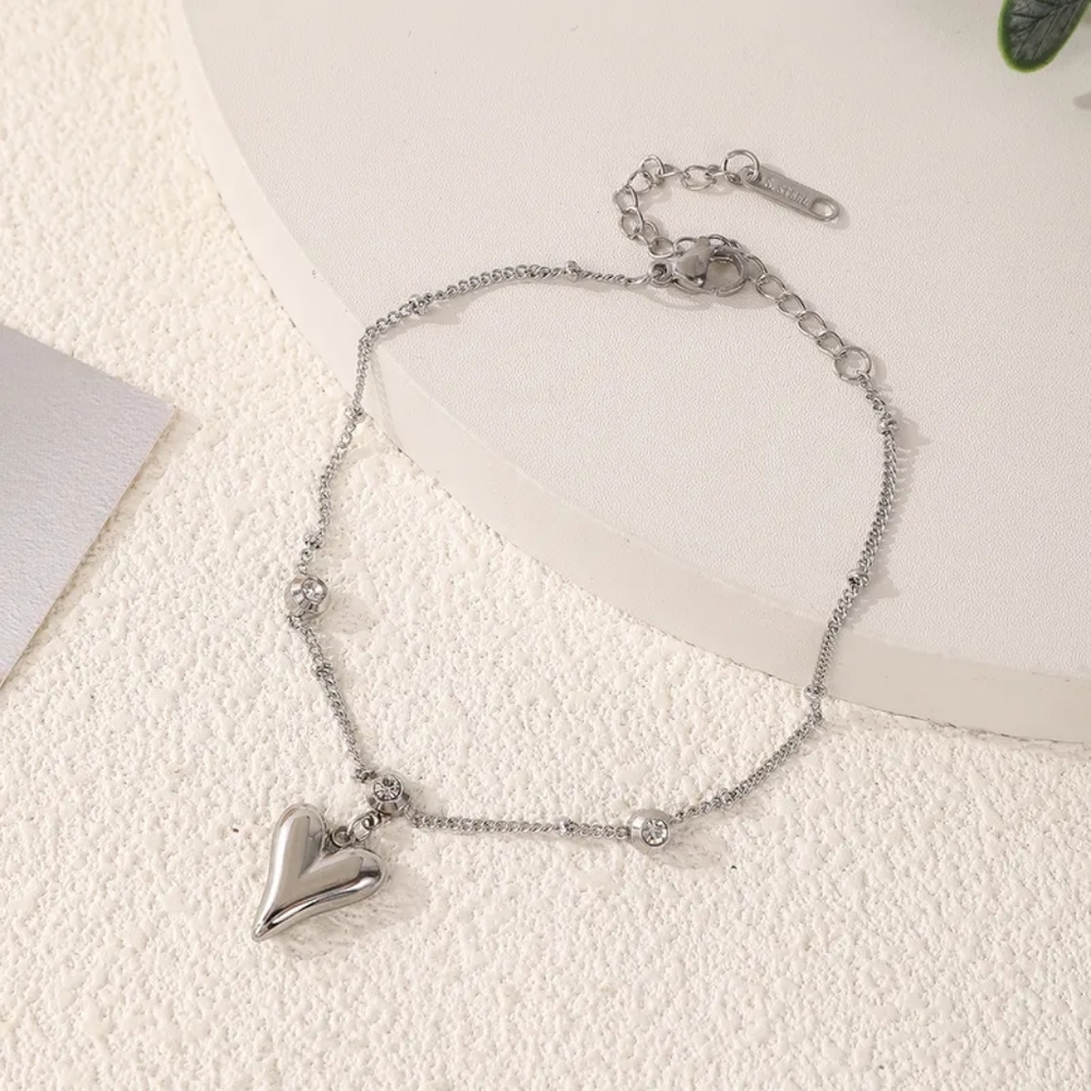Summer Style Heart Charm Pendant Silver Tone Adjustable Ankle Bracelet - Picture 5 of 14